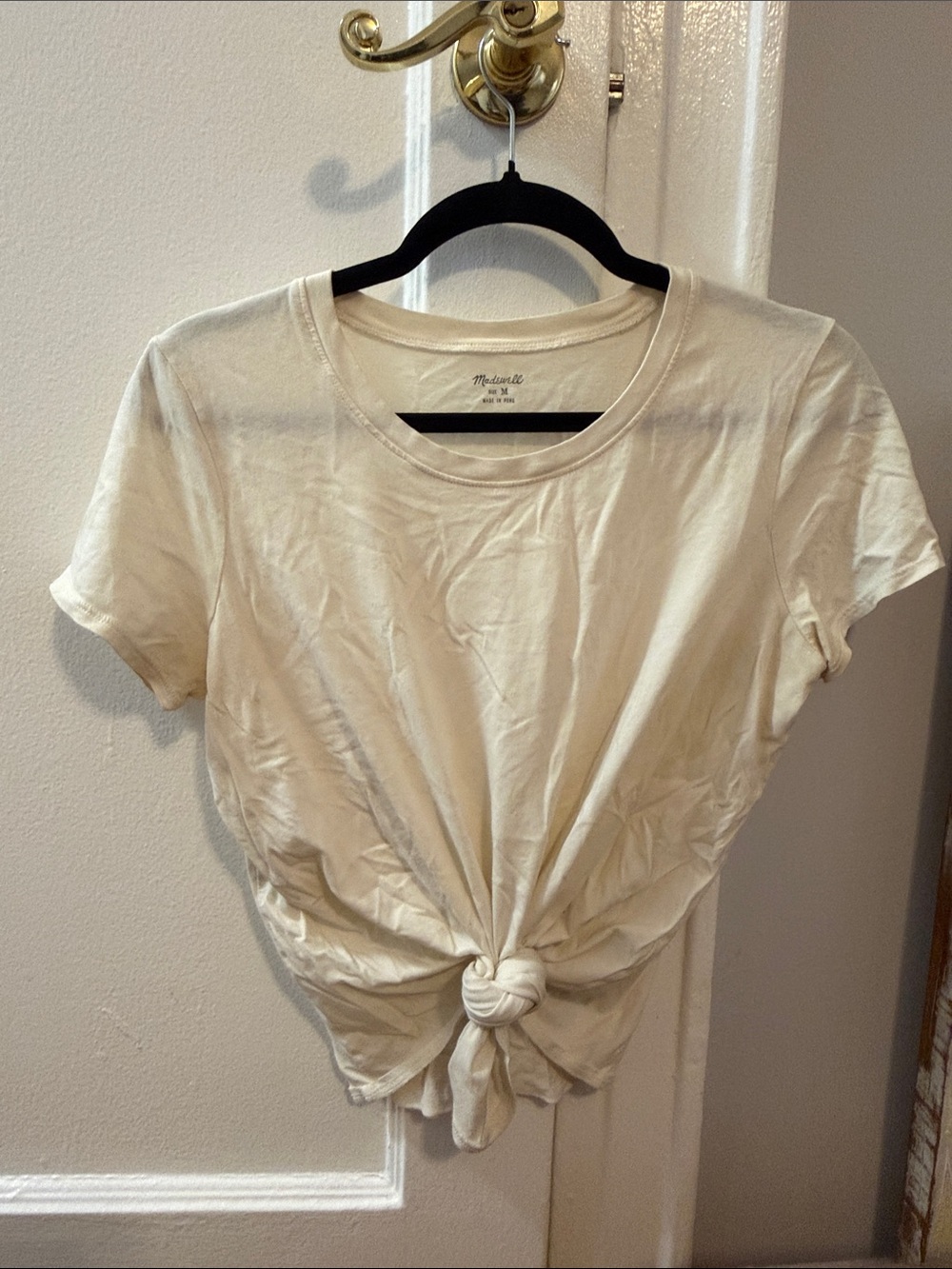 Madewell Cream Tie-Front Crop Tee